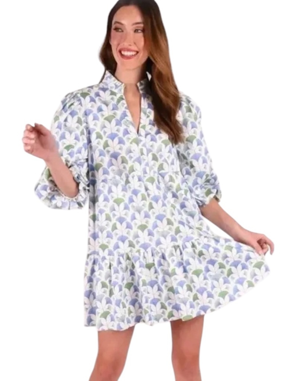 Emily McCarthy Frankie Dress in Blue & Green Ginkgo Trellis Size Small